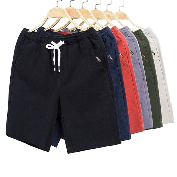 2019 summer hot shorts men's solid color linen shorts men's summer loose breathable casual shorts beach shorts large size 5XL