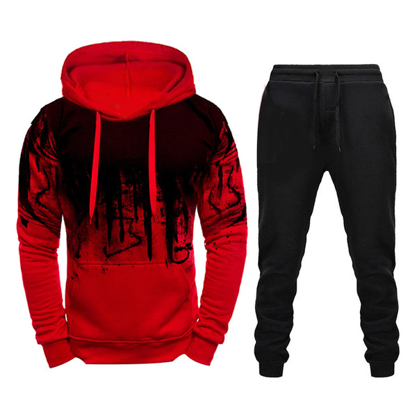 Winter Brand Tracksuit Casual Hoodies For Men Sportswear Two Piece Sets Of Thick Red Sweatshirt + Pants Sport Suit Plus 4XL