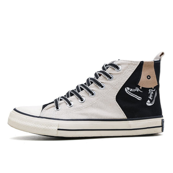 Men's Vulcanize Shoes totem printing Lace-up High help flat Shoes Fashion jogging Sneakers Breathable High help Canvas Shoes 927