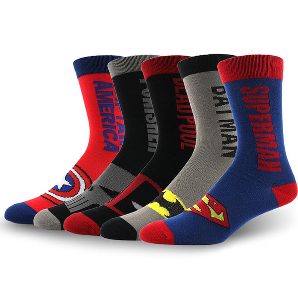 Fashion Men Cotton Colorful Socks Happy Cartoon Superhero Socks Letter Avengers Batman Marvel Comics Marvel Unisex Socks