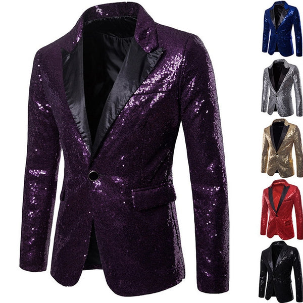 Hot Men Shiny Gold Sequin Glitter Embellished Blazer Jacket Men Nightclub Blazer Wedding Party Suit Jacket Stage Singers Clothes