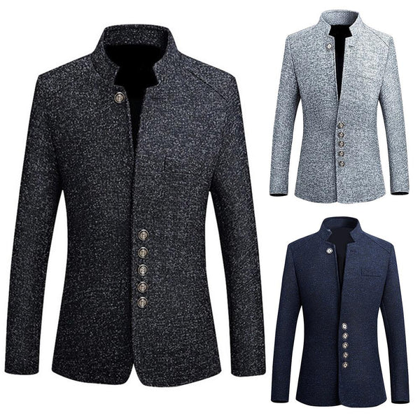 2019 Brand Mens Vintage Blazer Coats Chinese Style Business Dress Blazers Casual Stand Collar Jackets Male Suit Jacket