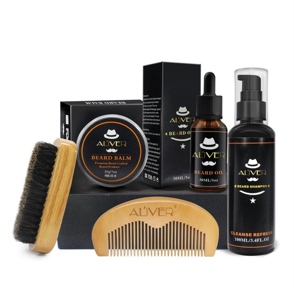 1 Set Men Beard Kit Styling Tool Beard Bib Aprons Balm Beard Oil Comb Moisturizing Wax Styling Scissors Beard Care Set