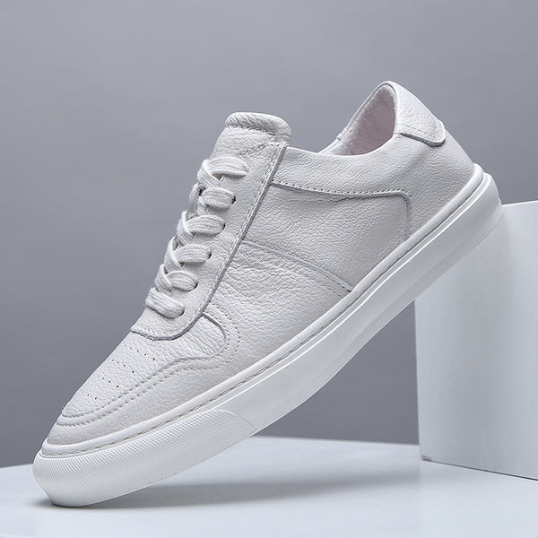 Men Casual Shoes Luxury Brand Fashion Black White Sneakers Men 100% COw Leather Breathable Soft Walking Footwear Free shipping
