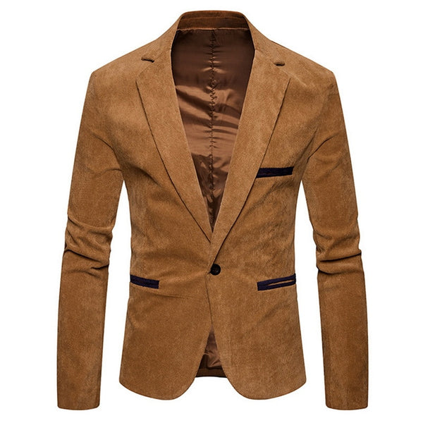 NEGIZBER 2020 New Brand Men's Suit Jackets Solid Slim Fit Single Button Dress Suits Men Fashion Casual Corduroy Blazer Men