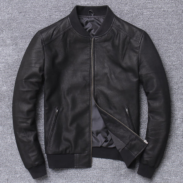 YR!Free shipping.sales.Brand New casual style leather jacket.men slim sheepskin coat.quality soft slim Bomber jacket.baseball