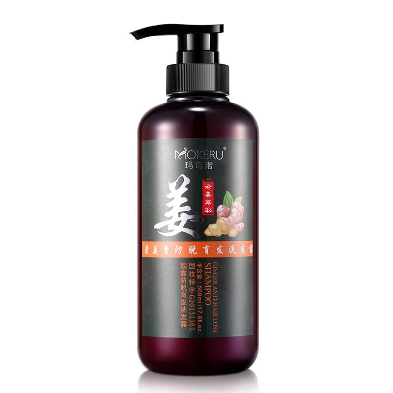 Mokeru 500ml No Side Effect Organic Ginger Herbal Mild Anti Hair Loss Natural Shampoo Hair Growth Shampoo for woman and men