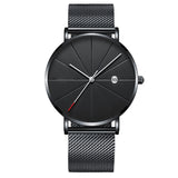 Stainless Steel Sports Mens Watches Business Leisure Quartz WristWatch  Mesh Strap Ultra Thin Dial Date Clock Relogio Masculino