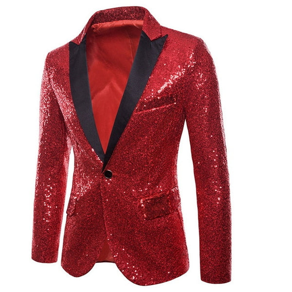 Hot Men Shiny Gold Sequin Glitter Embellished Blazer Jacket Men Nightclub Blazer Wedding Party Suit Jacket Stage Singers Clothes
