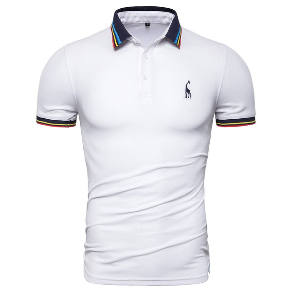 Dropshipping 2019 New Summer Cotton Polo Men Solid Deer Embroidery Short Sleeve Polo Shirt Men Fashion Polo Giraffe Mens Shirts