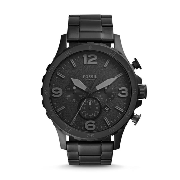 Fossil Men Watch Nate Chronograph Black Stainless Steel Watch Black Dial Quartz Metal Casual Watch JR1401