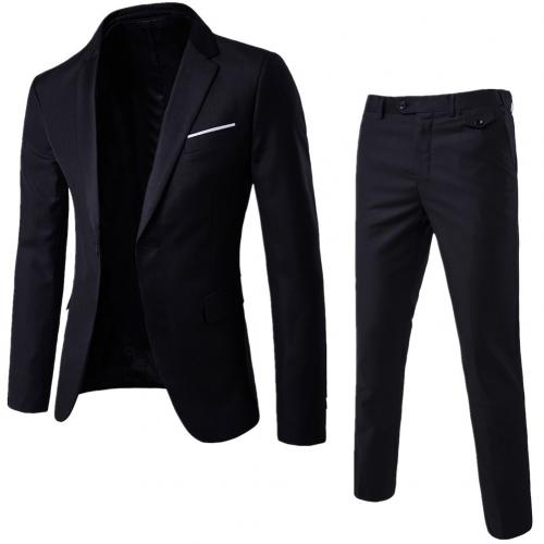 2Pcs/Set Plus Size Men Solid Color Long Sleeve Lapel Slim Button Business Suit Men Autumn Fashion Solid Slim Wedding Set Vintage