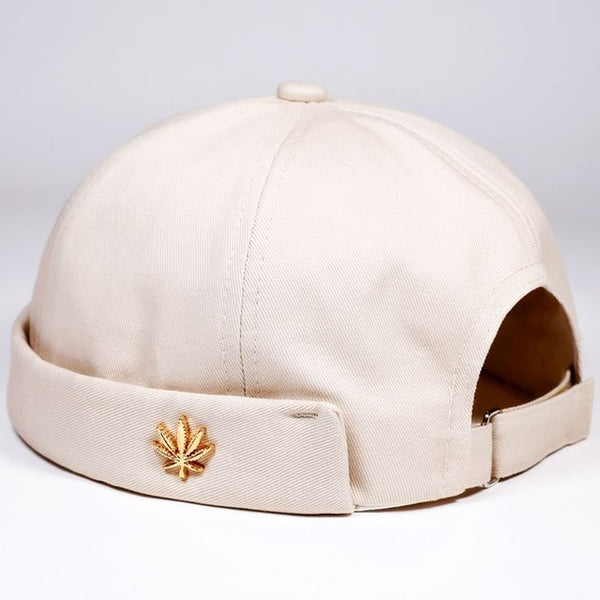 Men Women Skullcap Sailor Cap Leaf Rivet Embroidery Warm Rolled Cuff Bucket Cap Brimless Hat Solid Color Adjustable Cotton Hats