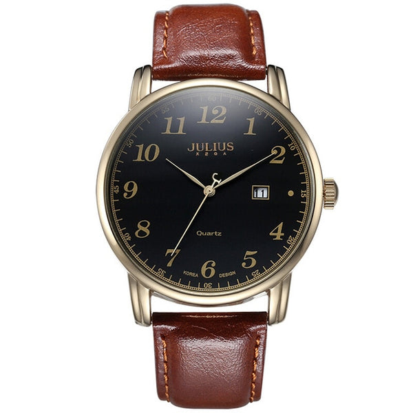4 Colors Top Julius Man Men's Watch Japan Quartz Hours Clock Auto Date Fine Fashion Real Leather Boy's Retro Birthday Gift Box