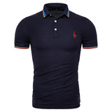 Dropshipping 2019 New Summer Cotton Polo Men Solid Deer Embroidery Short Sleeve Polo Shirt Men Fashion Polo Giraffe Mens Shirts