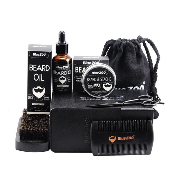 1 Set Men Beard Kit Styling Tool Beard Bib Aprons Balm Beard Oil Comb Moisturizing Wax Styling Scissors Beard Care Set