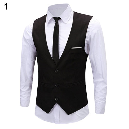 Men's Classic Formal Business Slim Fit Chain Dress Vest Suit Tuxedo Waistcoat