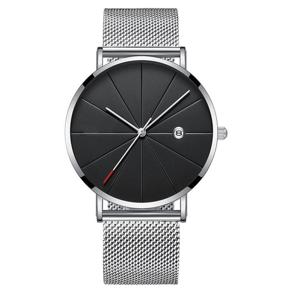 Stainless Steel Sports Mens Watches Business Leisure Quartz WristWatch  Mesh Strap Ultra Thin Dial Date Clock Relogio Masculino