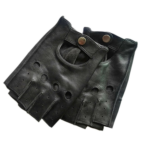 High Quality Black Men Genuine Leather Gloves  Slip-resistant Luvas Half Finger Sheep Leather Fingerless Gloves gants moto L01