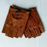 High Quality Black Men Genuine Leather Gloves  Slip-resistant Luvas Half Finger Sheep Leather Fingerless Gloves gants moto L01