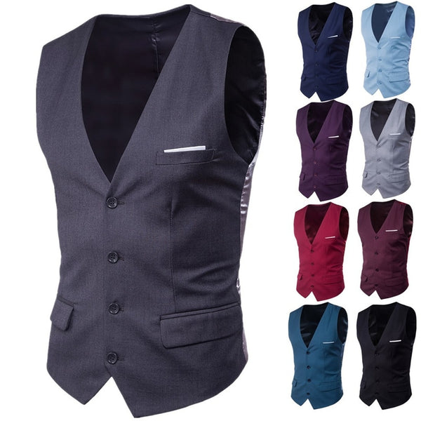 Chalecos delgados informales de negocios de 9 colores para hombre, chalecos de un solo botón de Color liso a la moda para hombre, traje para hombre primavera otoño S-6XL