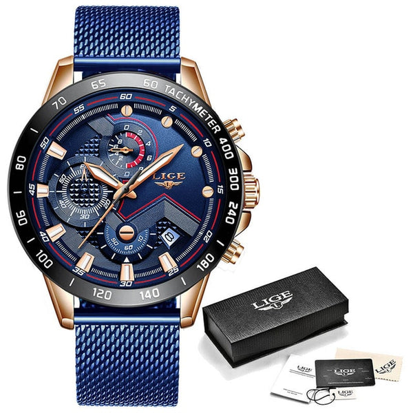2019 nova lige azul casual malha cinto moda quartzo relógio de ouro dos homens relógios marca superior luxo à prova dlogiágua relógio relogio masculino
