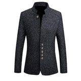 2019 Brand Mens Vintage Blazer Coats Chinese Style Business Dress Blazers Casual Stand Collar Jackets Male Suit Jacket