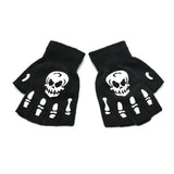 Unisex Adult Halloween Skeleton Skull Half Finger Gloves Luminous Winter Mittens C6UD